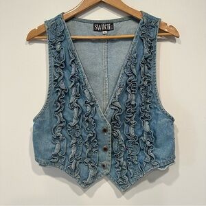 Vintage 80’s Blue Denim Ruffle Vest size Small